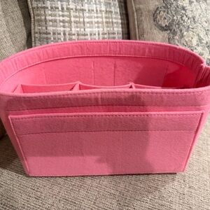 Pink Felt Purse Organizer Insert with Removable Divider 12” Bag Insert EUC